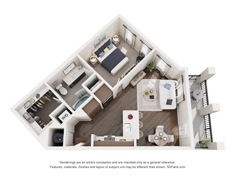 Floor plan for 1 bed, 1 bath, 751 sqft